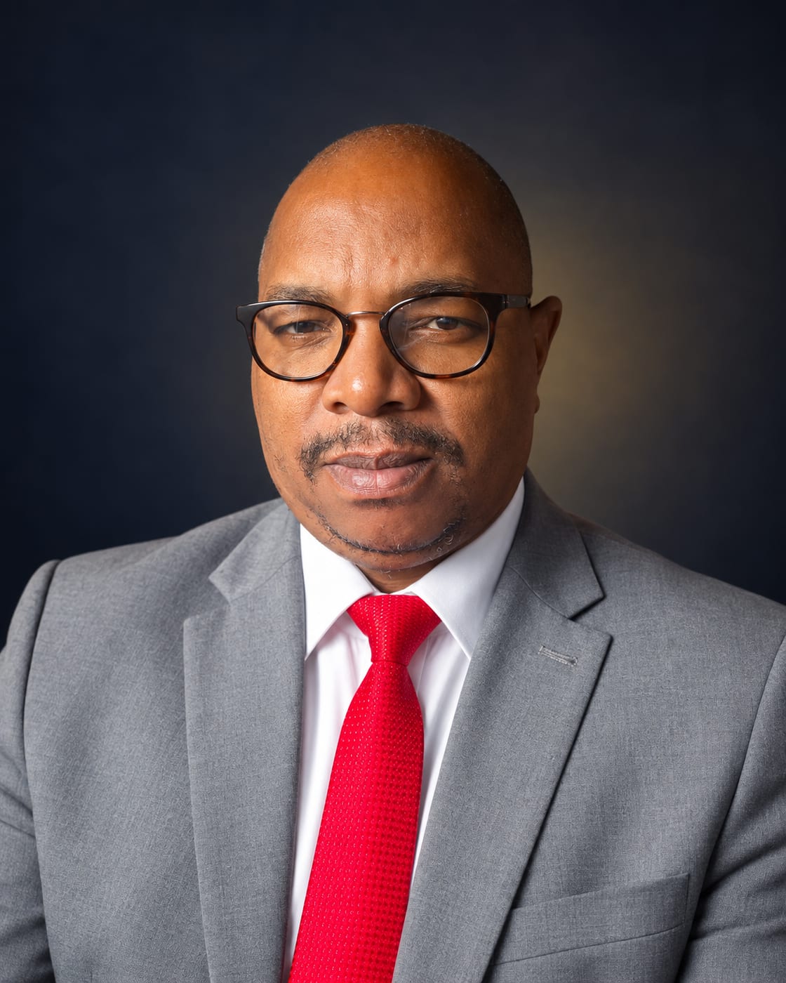 Albert Ntshinga, Managing Director of Indibano, wearing a grey suit and red tie.
