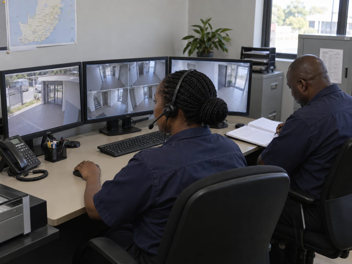 operators monitoring CCTV screens.